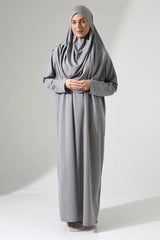 One Piece Prayer Dress with Headscarf - Gray - TryAladdin