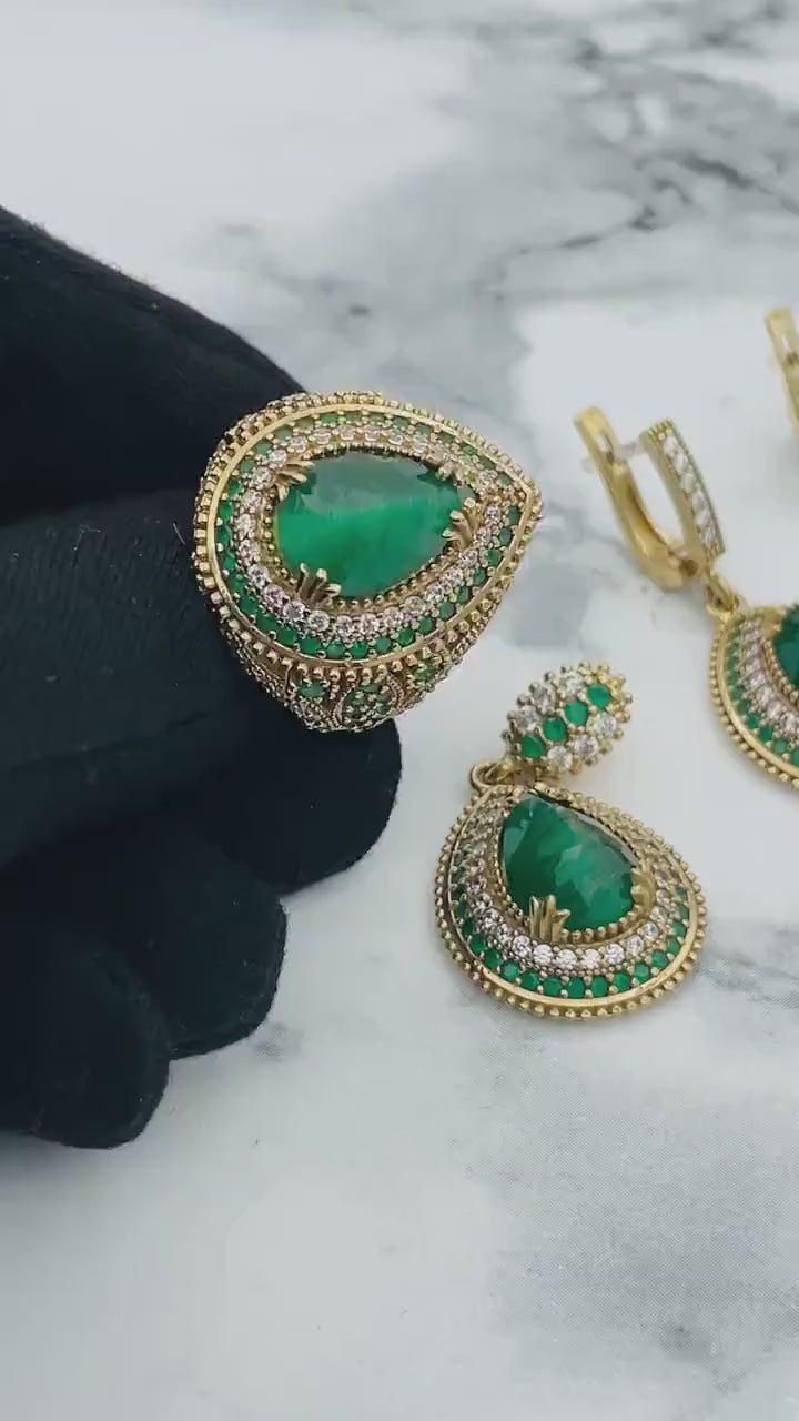 Istanbul Jewelry | Emerald Ottoman Style Handmade Silver Jewelry Set