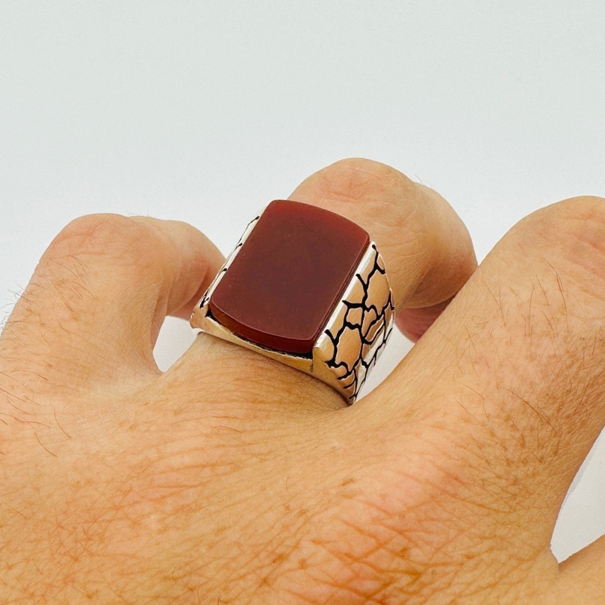 Red Agate Silver Men's Ring - TryAladdin