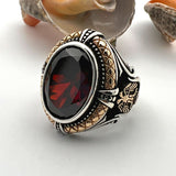 Red Ruby Stone Double Headed Eagle Ring - TryAladdin