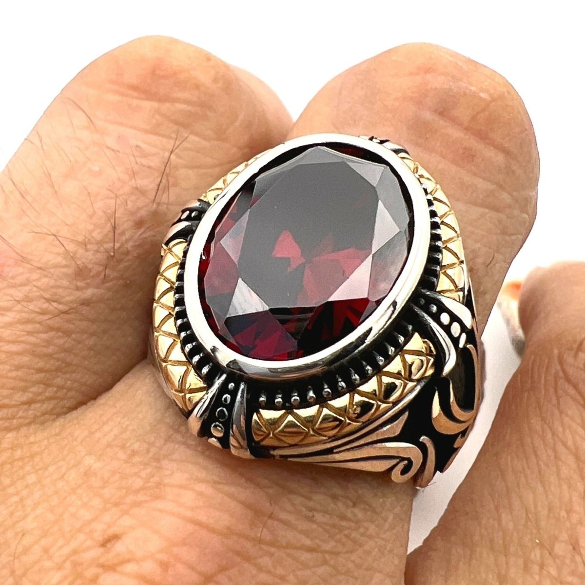 Red Ruby Stone Handmade Silver Ring - TryAladdin