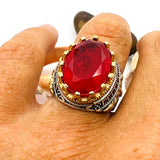 Red Tourmaline Oval Stone Men's Ring - TryAladdin