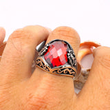 Red Zircon Double Headed Eagle Men's Ring - TryAladdin