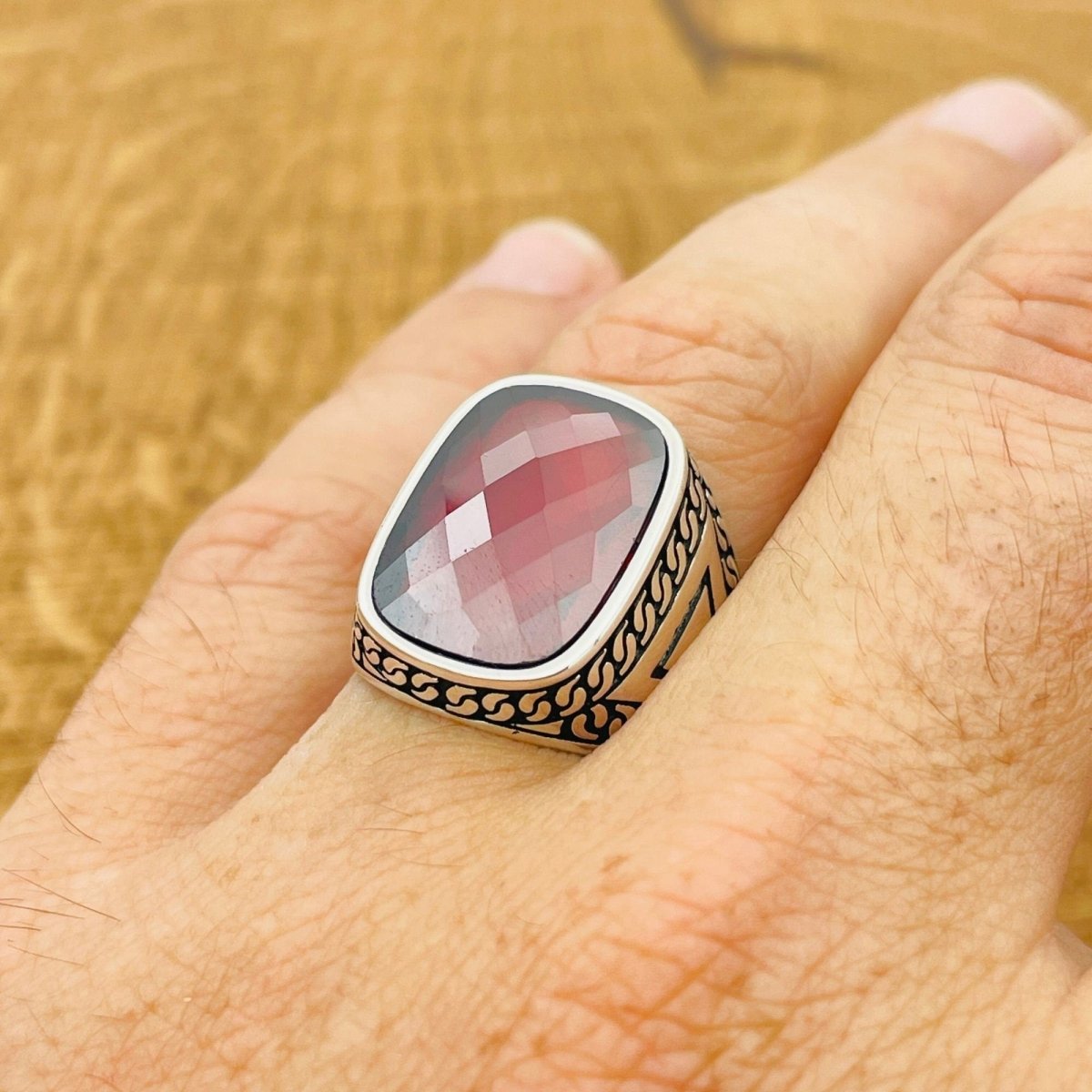 Red Zircon Silver Ring - TryAladdin