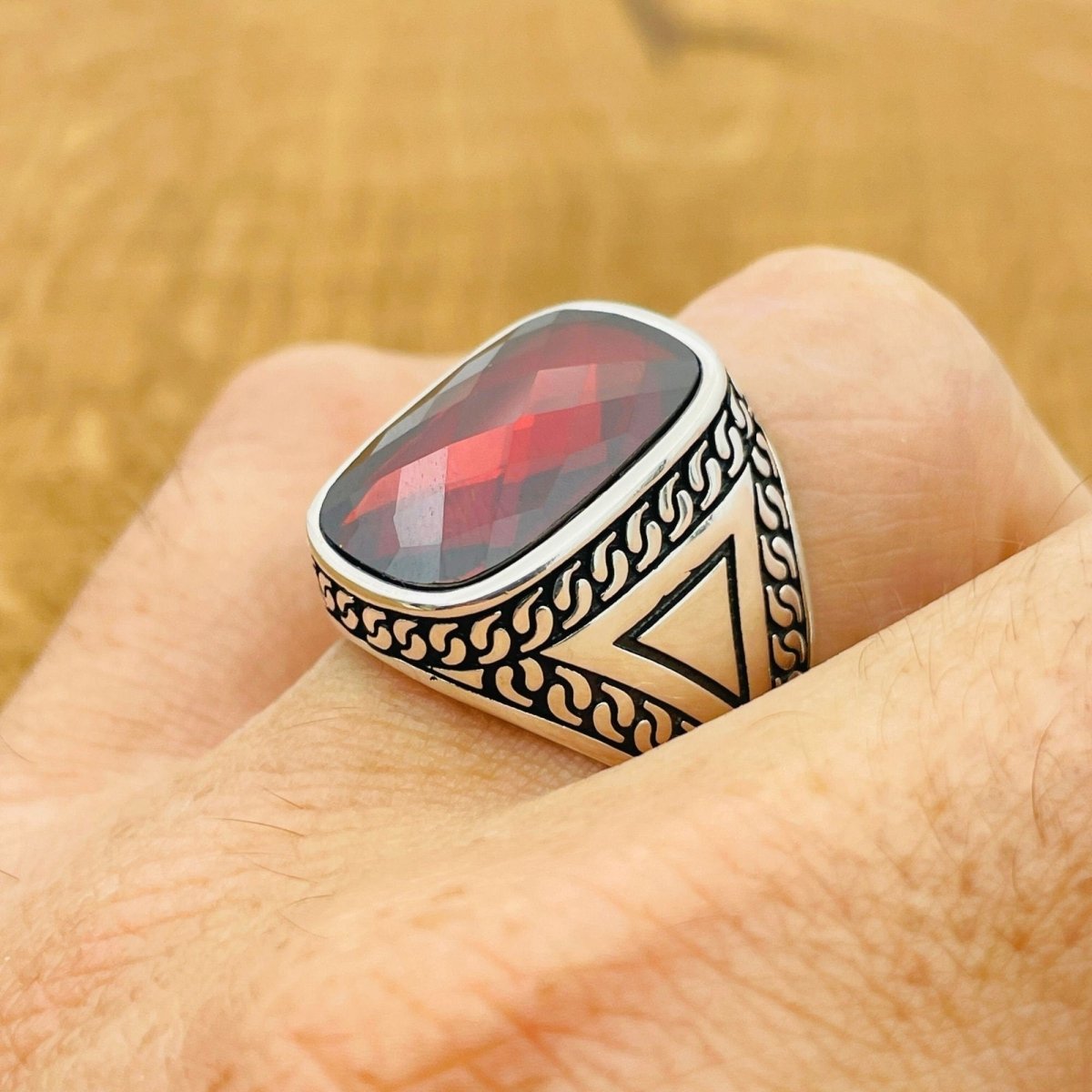 Red Zircon Silver Ring - TryAladdin