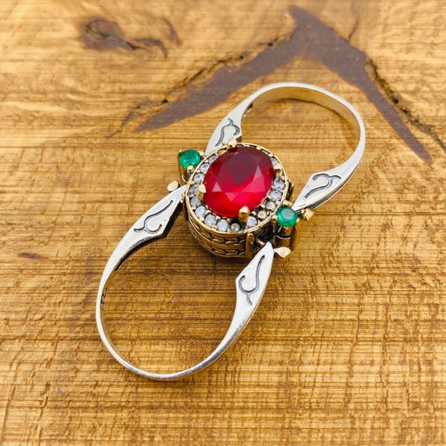 Reversible Ring, Ruby - Emerald Oval Stone - TryAladdin