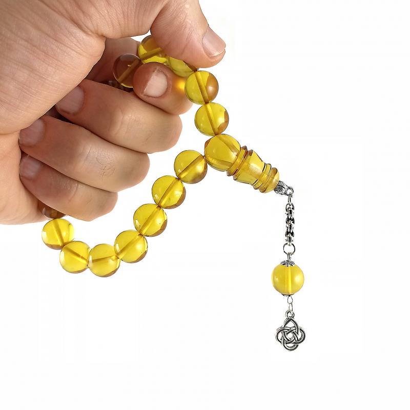 Selderesi | 17 Beads Efe Size (Small Size) Mascot Fire Amber Tasbih with Golden beads - TryAladdin