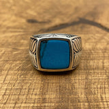 Sterling Silver 925 Handmade Turquoise Men's Ring - TryAladdin