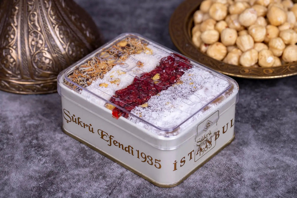 Sukru Efendi 1935 | Mix Turkish Delight with Pistachio and Hazelnut in Gift Metal Box - TryAladdin