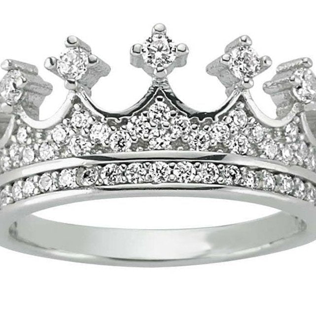 Taki | Queen King Crown Silver Ring with Stones - TryAladdin