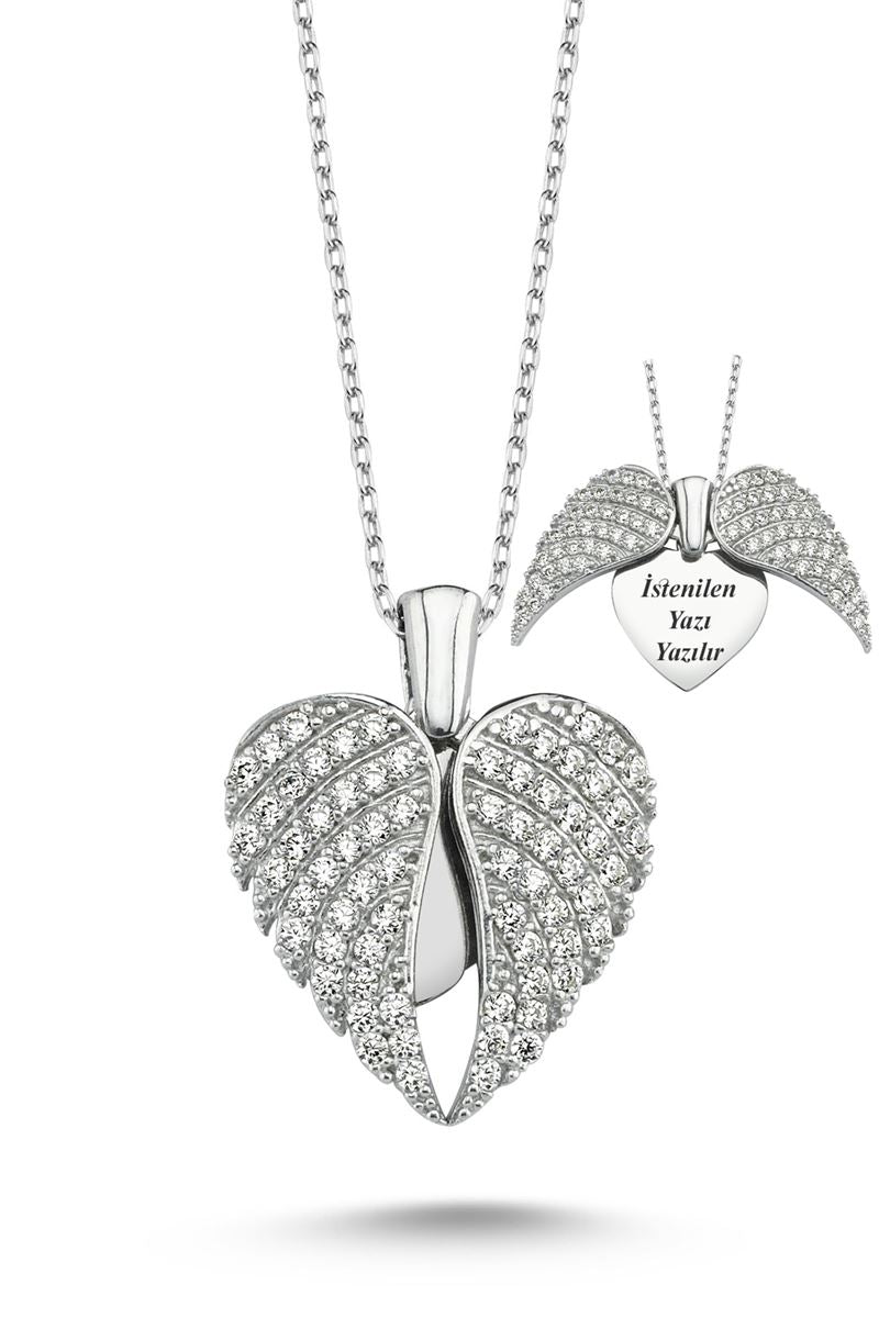 Taki | Wings of Love Personalized Name Ladies Silver Heart Necklace - TryAladdin