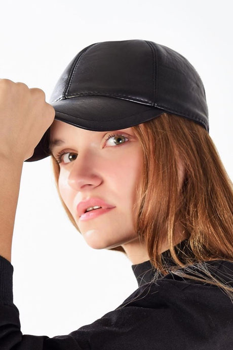 Taki | Black Leather Baseball Cap - Unisex Winter Hat - TryAladdin