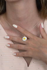 Taki | Gold Color Enameled Yellow Daisy Necklace - TryAladdin