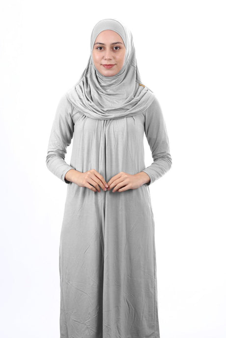 Teenage Size 12 - 15 Years Gray One Piece Women's Prayer Dress with Headscarf - TryAladdin