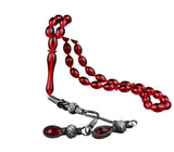 Tesbihevim | Amber Tasbih in Red with Silver Kazaz Tassel - TryAladdin