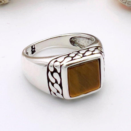 Tiger's Eye Squared Stone Ring Men - TryAladdin