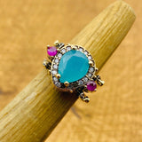 Unique Reversible Ruby and Turquoise Ring - TryAladdin