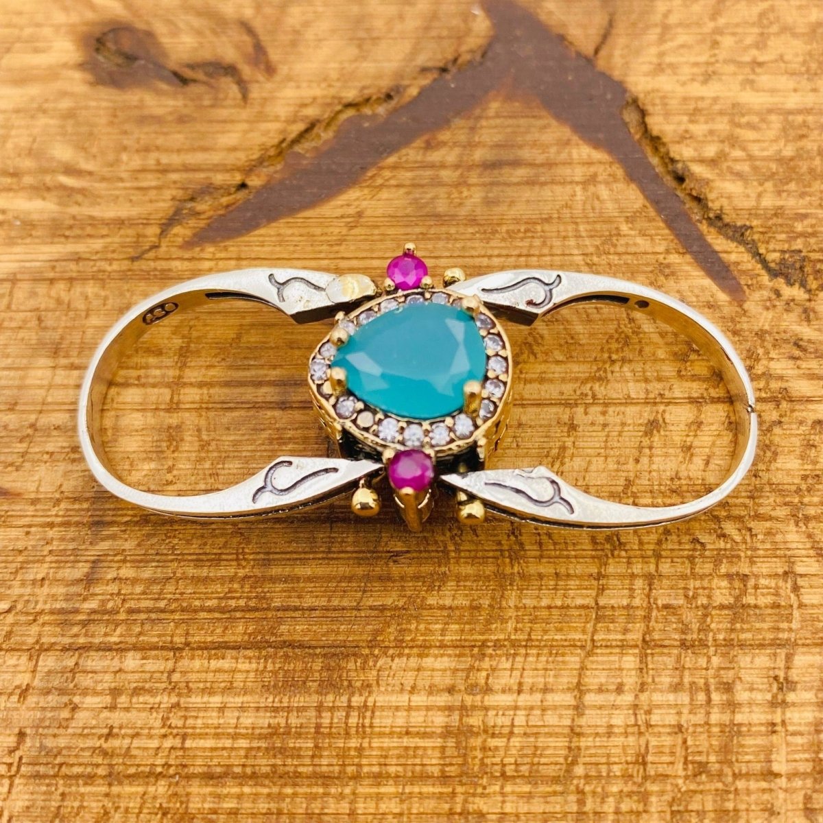 Unique Reversible Ruby and Turquoise Ring - TryAladdin