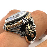 White Zircon Stone Double Headed Eagle Ring - TryAladdin