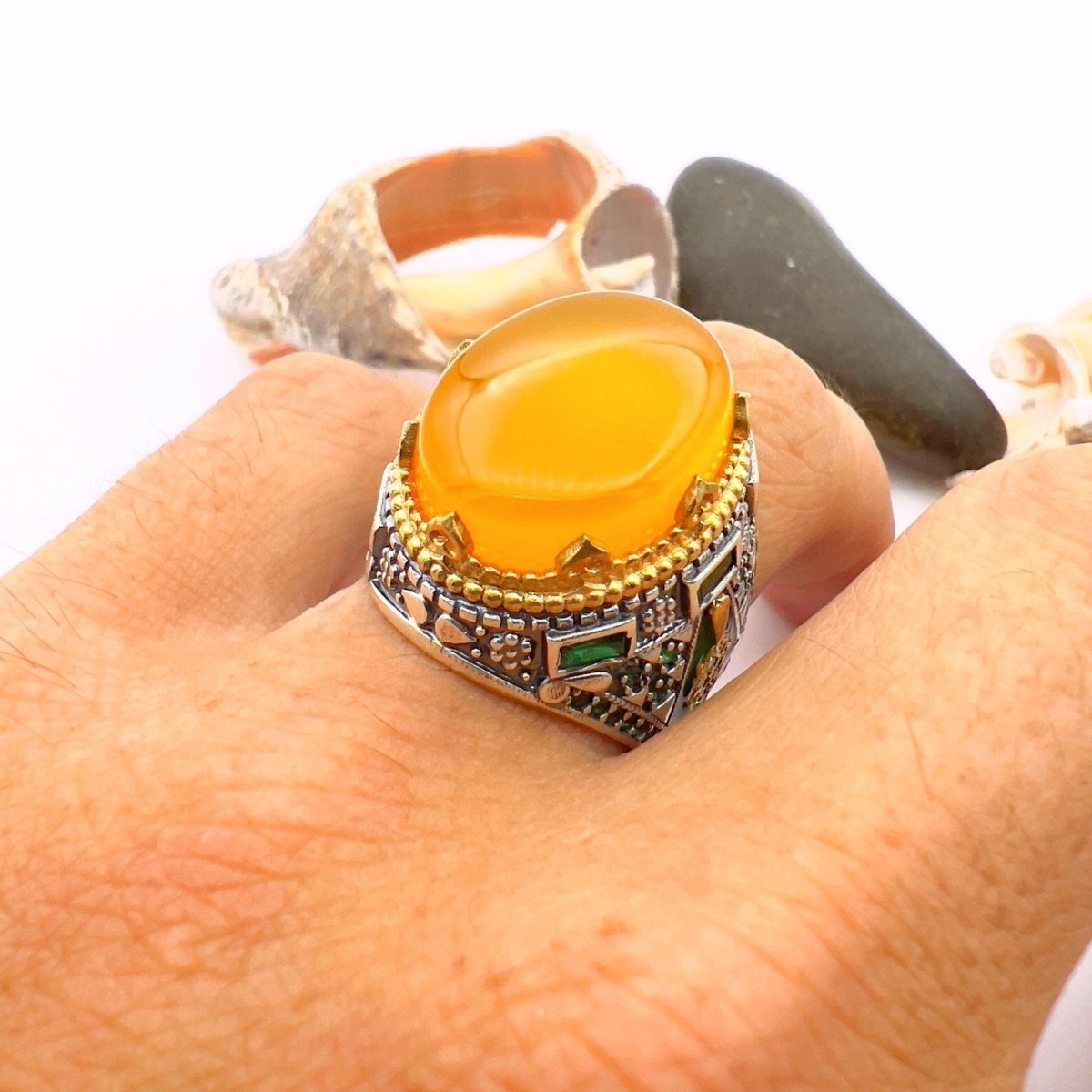 Yellow Agate Stone Men's Ring - TryAladdin