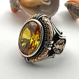 Yellow Citrine Double Headed Eagle Ring - TryAladdin