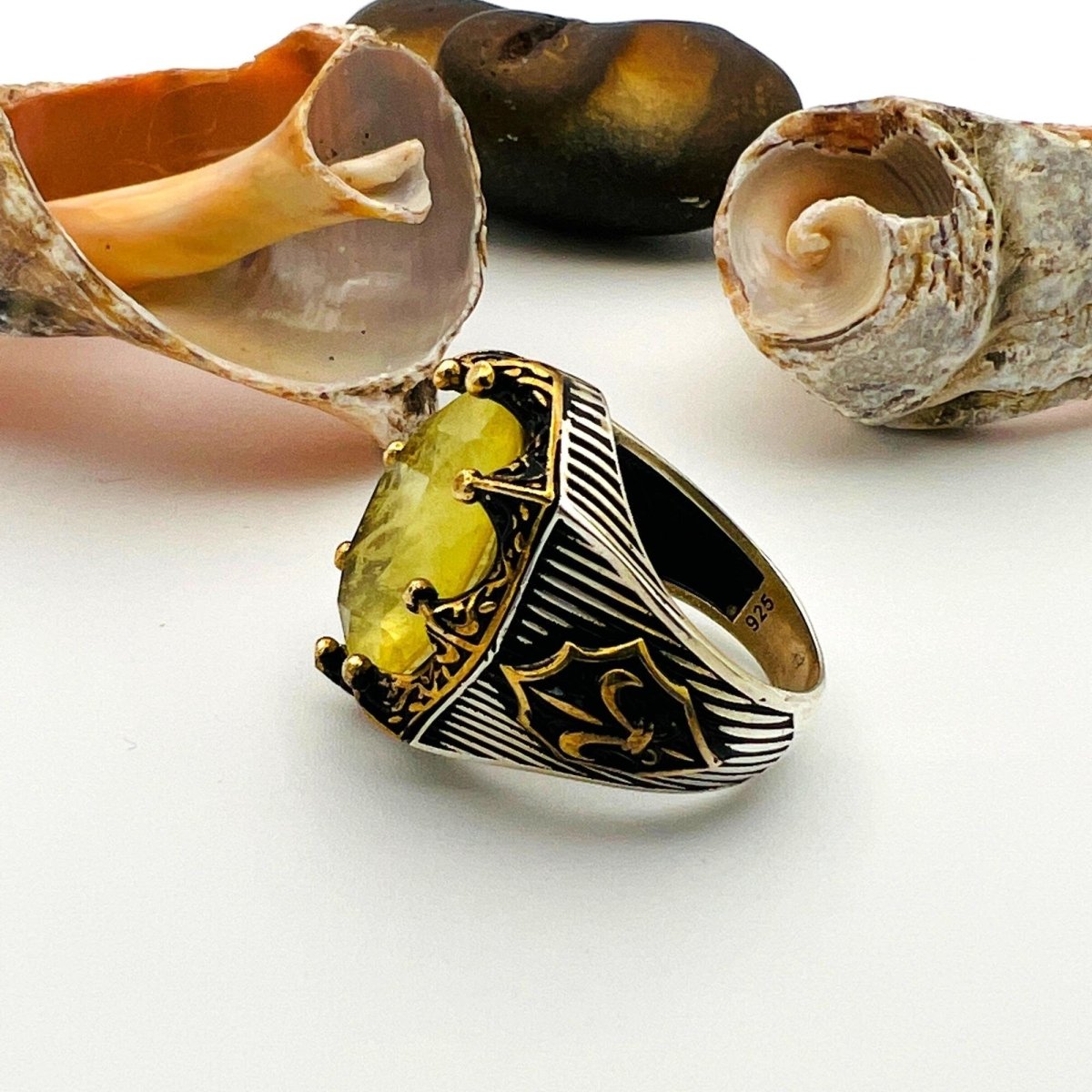 Yellow Tourmaline Oval Stone Men's Ring - TryAladdin