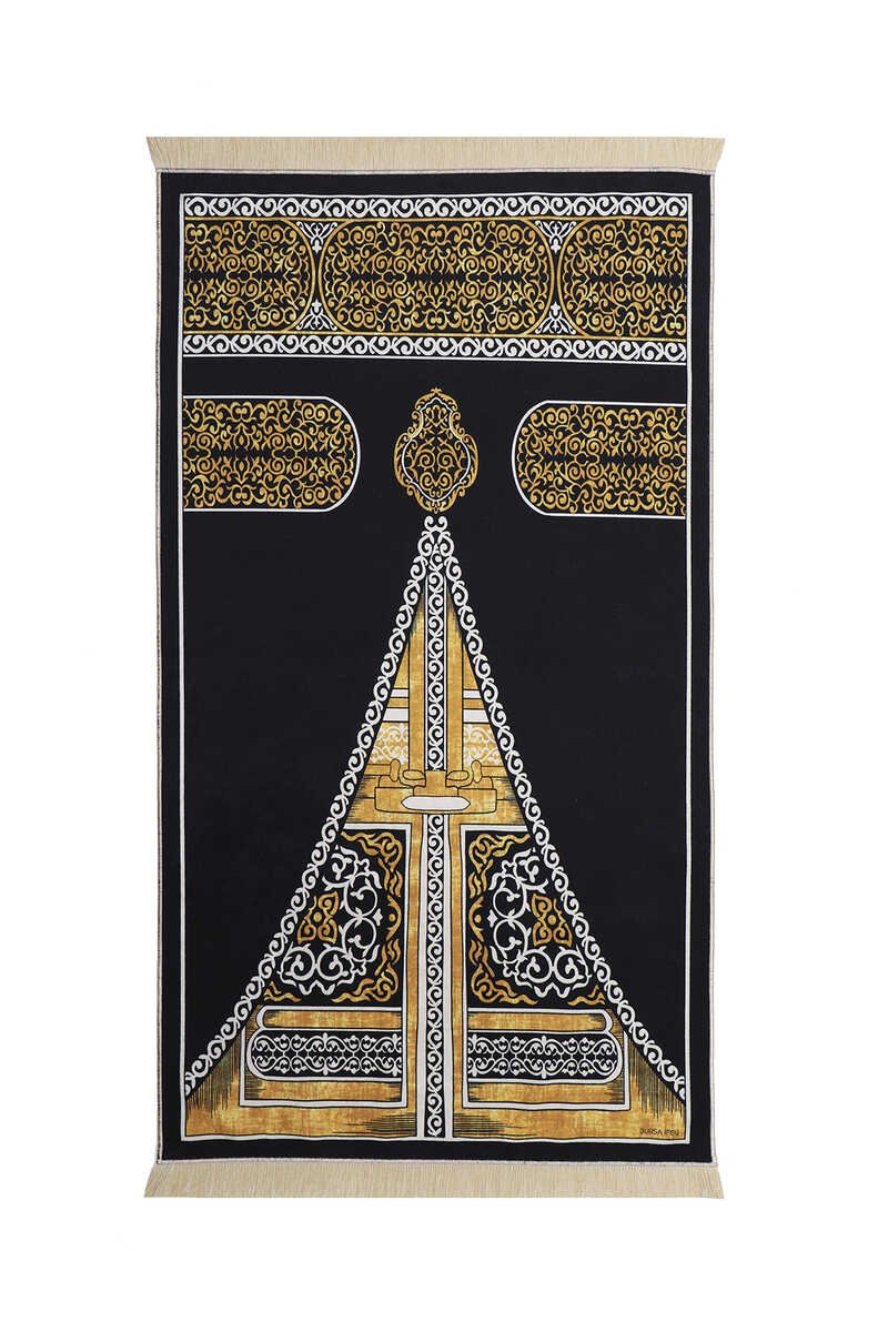 Bursa Ipek | Black Kaaba Velvet Carpet Prayer Rug - TryAladdin