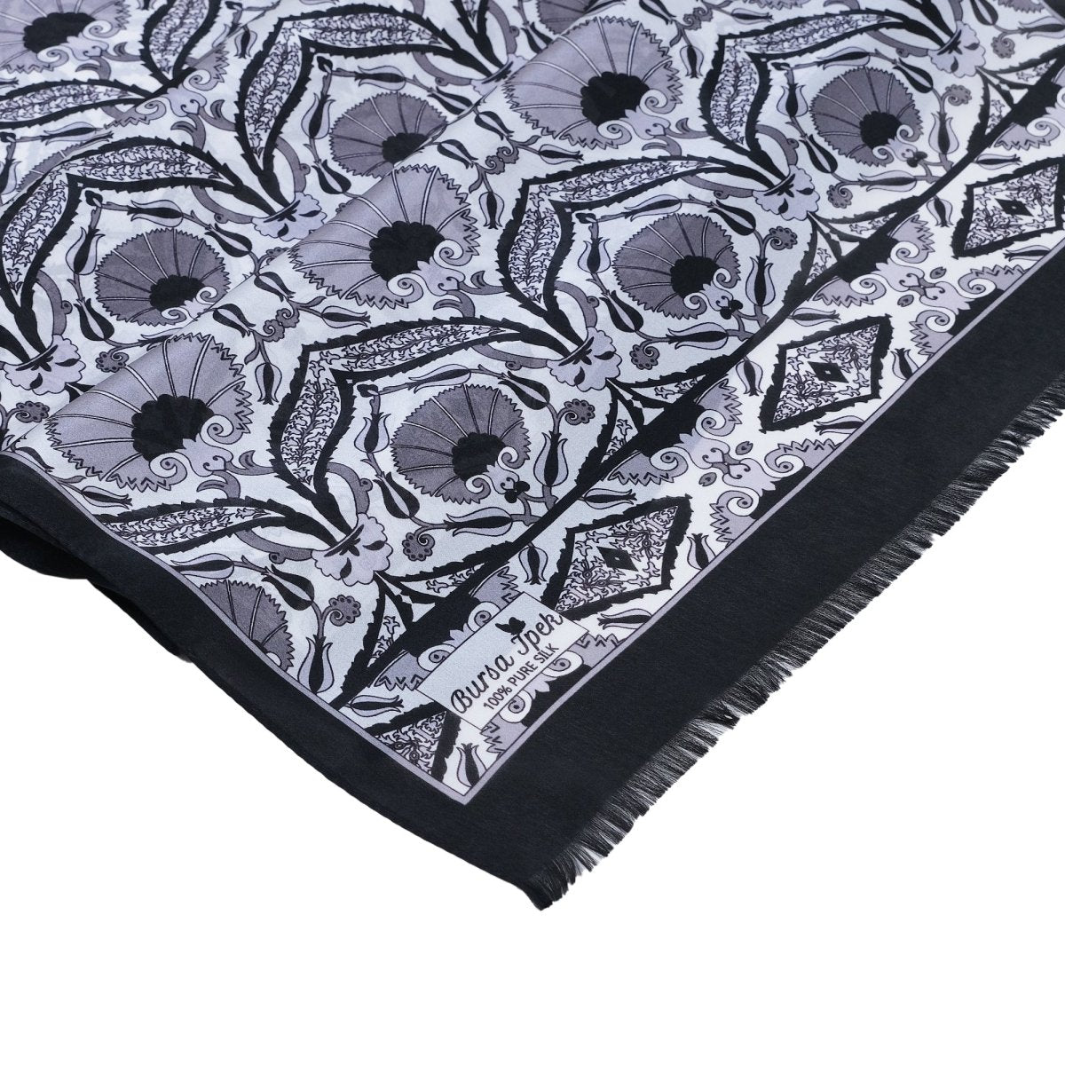 Karanfil Elegant Silk Scarf in Black & Gray - TryAladdin