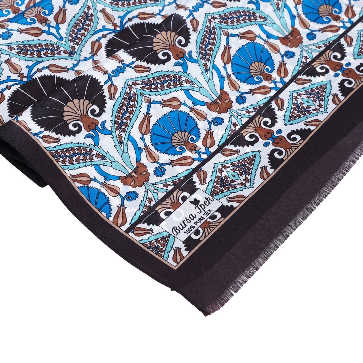 Karanfil Elegant Silk Scarf in Brown & Blue - TryAladdin