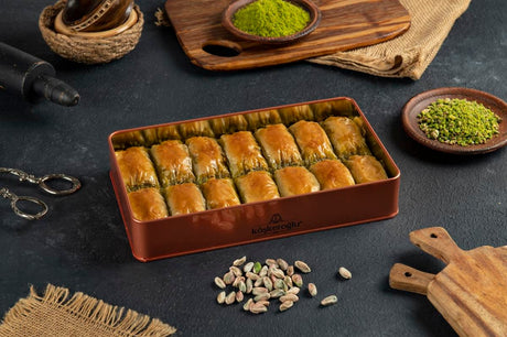 Koskeroglu | Antep Wrap Baklava with Pistachio in Gift Metal Box - TryAladdin