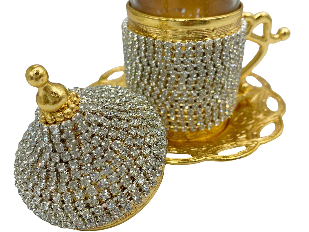 Lavina | Turkish Tea Cup with Lid Swarovski Stone Design - TryAladdin