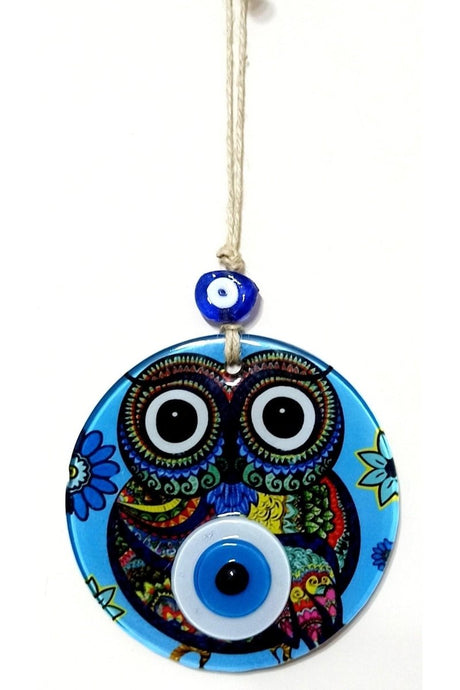 Blue Nazar Beads Owl Model, Blessing and Prosperity Bead Fusion Glass Wall Ornament - TryAladdin