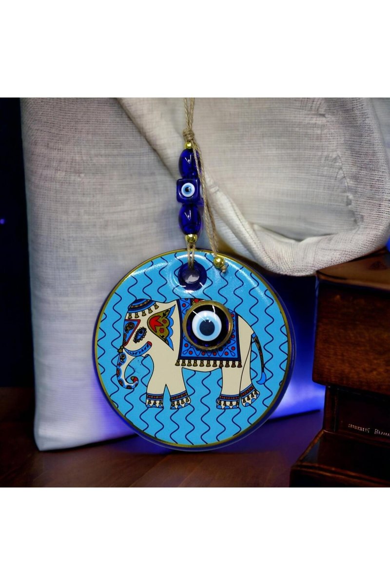 Gilded Elephant Model Blue Nazar Beaded Wall Ornament - TryAladdin