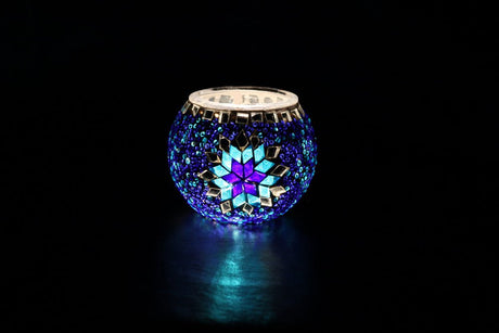 HND Handicraft | Handmade Glass Mosaic Candle Holder, Light and Dark Blue Star - TryAladdin