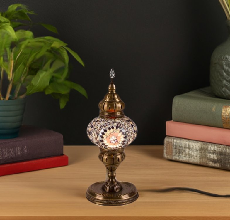 HND Handicraft | Handmade Glass Mosaic Desk Lamp, Pink Star - TryAladdin